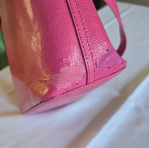 Lauren Ralph Lauren Newton Shopper Tote Hot Pink Leather Large Purse w/ Scarf - Picture 10 of 16